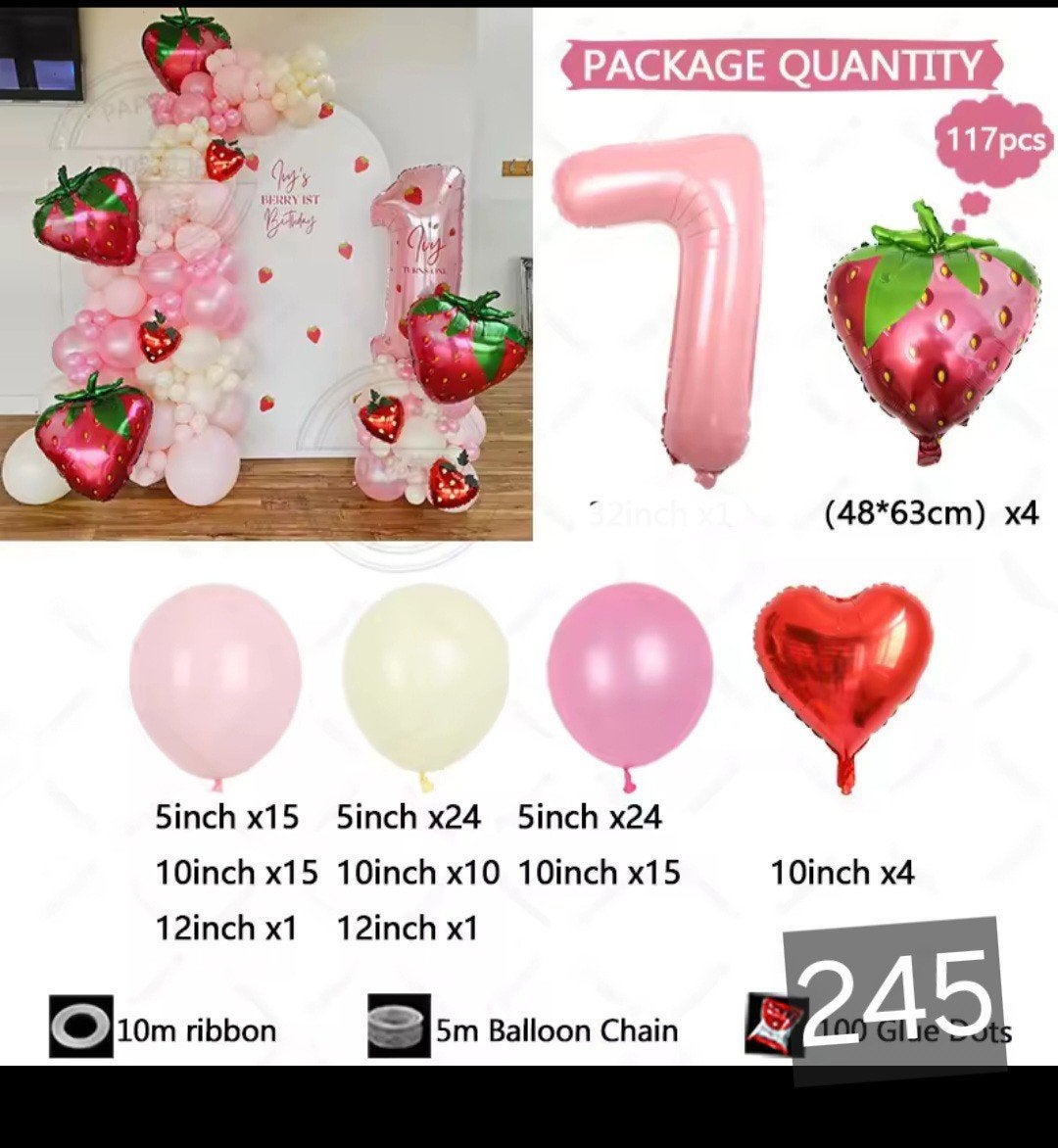 Aardbei Thema Verjaardagsdecoratie Ballonnen Set, Ophalen, Nieuw, Versiering, Verjaardag