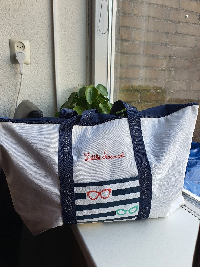 Little Marcel strandtas – wit/blauw – zomers & ruim, Sieraden, Tassen en Uiterlijk, Ophalen of Verzenden, Gebruikt, Blauw, Overige typen
