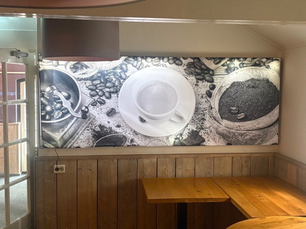 Twee lichtbakken met koffie- en diner-afbeeldingen, Ophalen, Gebruikt, Lichtbak of (neon) lamp