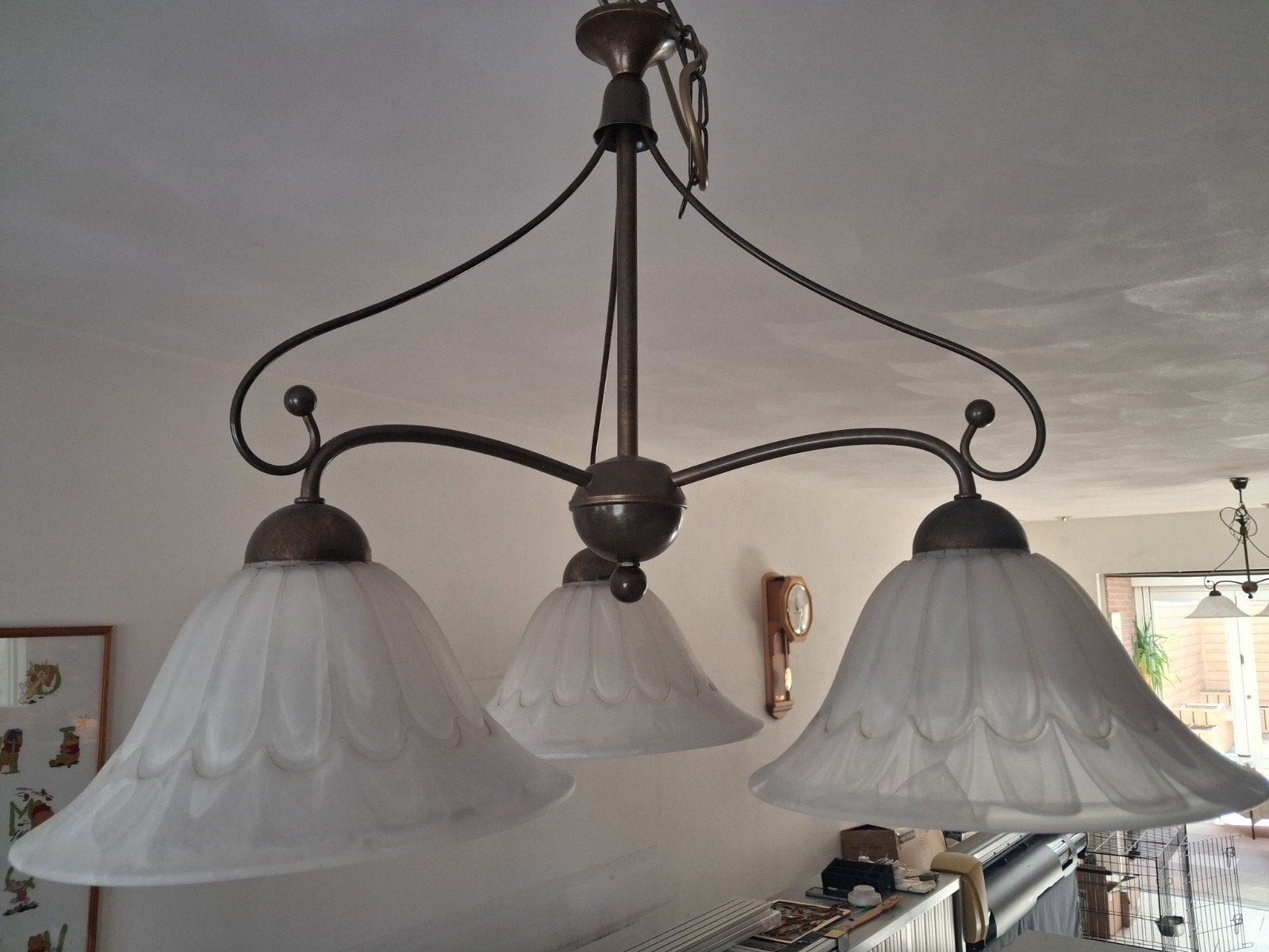 Complete set bronzen lampen met glazen kappen, Ophalen, Gebruikt, Klassiek, Landelijk, Brocante