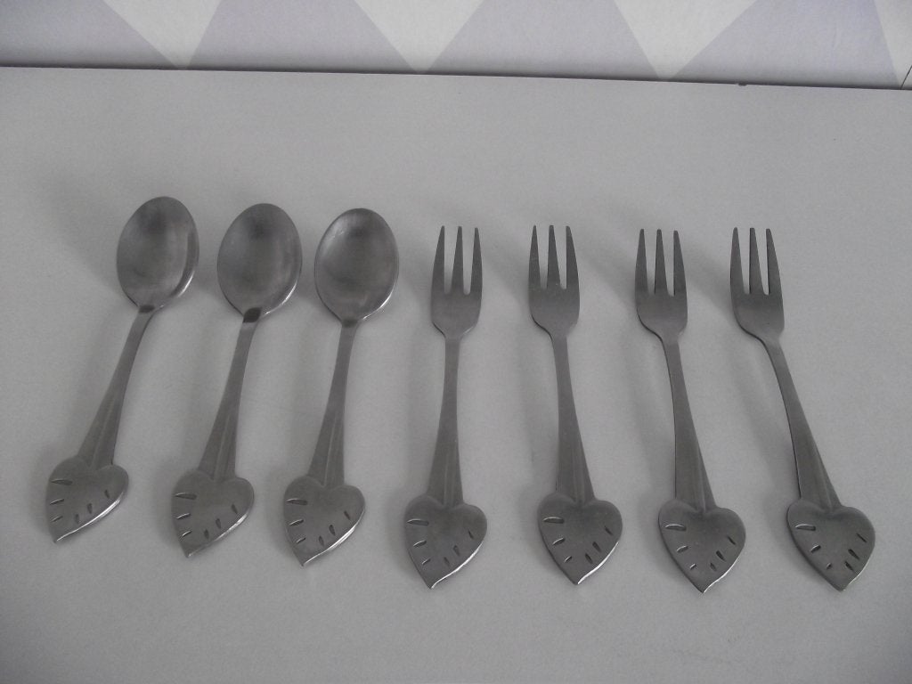 7 RVS dessert vorkje lepel 14 cm design hartvormig blad p st, Huis en Inrichting, Keuken | Bestek, Dessertvork, Los bestek, Ophalen of Verzenden