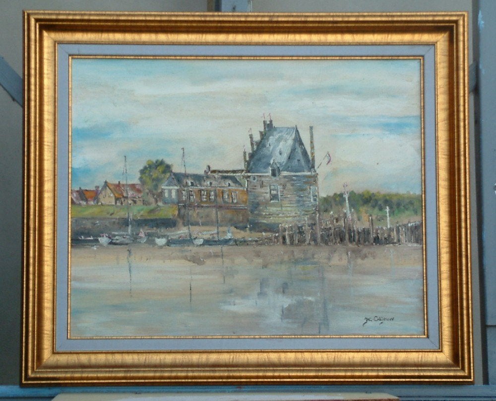Veere van af water schilderijen Jac Caljouw Arnemuiden, Maritiem / water, Doek, Ophalen of Verzenden, Gesigneerd
