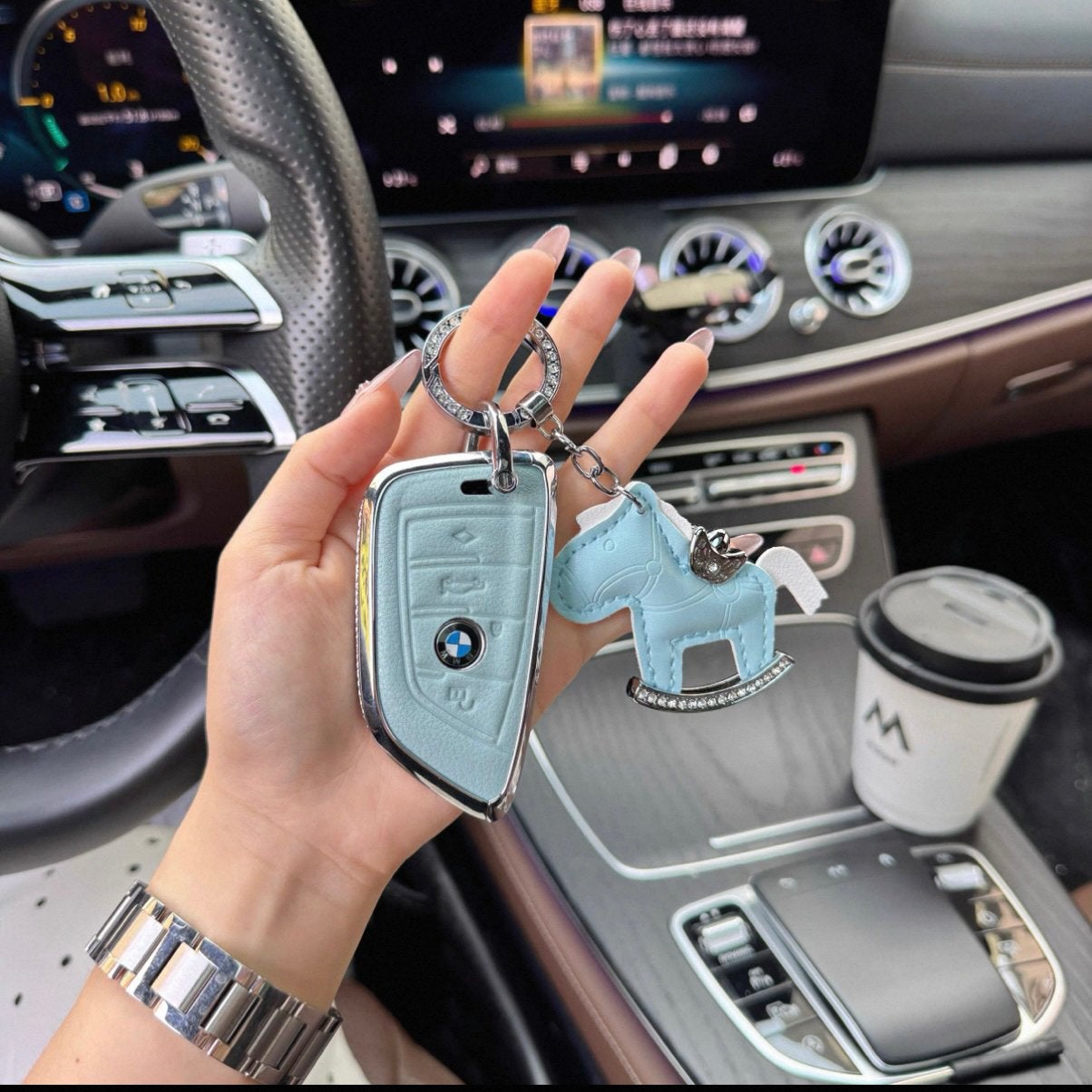 BMW Sleutelhoesje met Strass en Schattige Sleutelhanger, Ophalen of Verzenden, Nieuw