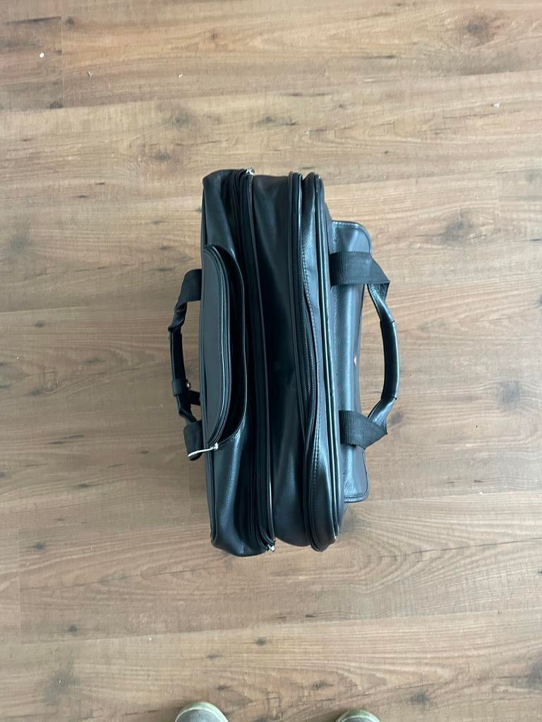 Zwarte Leren Trolley Laptoptas met Uitschuifbare Handgreep, Ophalen, 40 tot 60 cm, Gebruikt, 20 tot 30 cm