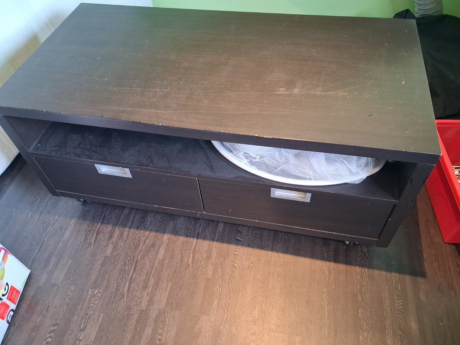 audio/ tv-meubel op wielen met 2 laden, Gebruikt, Ophalen of Verzenden, 25 tot 75 discs, Hout