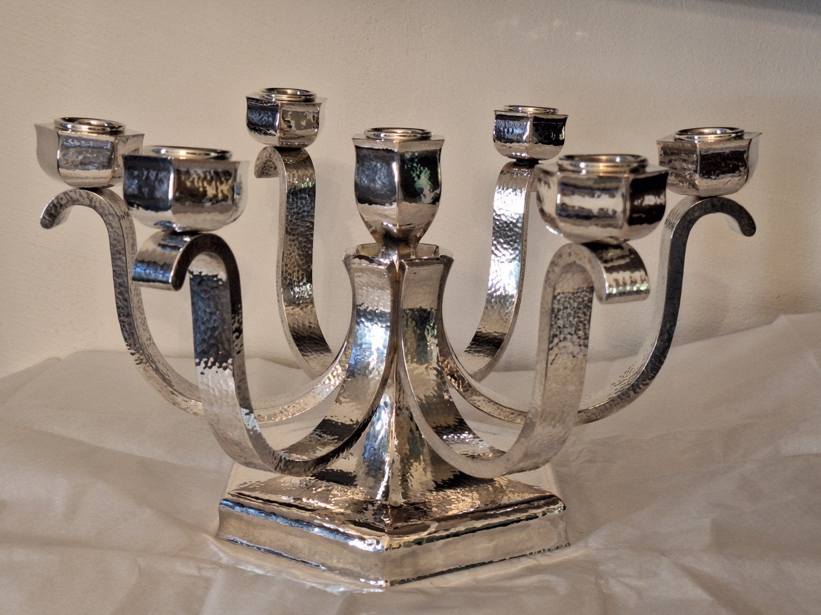 schitterend Czech art-deco zilver zilver 7 licht kandelaar, Antiek en Kunst, Ophalen, Zilver