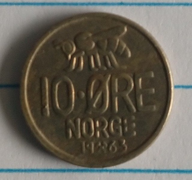 noorse munt 1963,  10 öre, volgnr 64, Ophalen of Verzenden, Overige landen, Losse munt