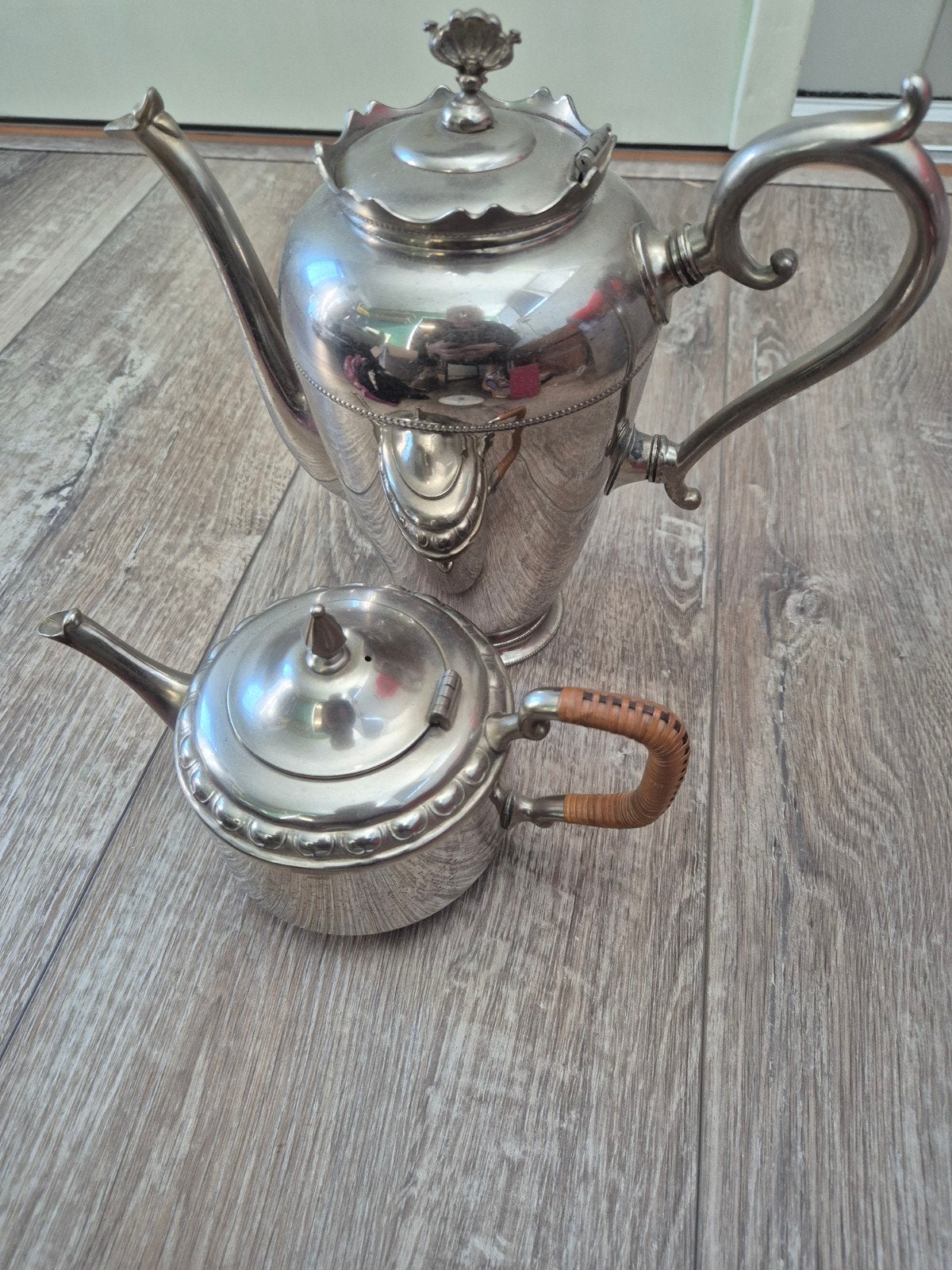 Antieke verzilverde theepot en koffiepot set, Antiek en Kunst, Ophalen of Verzenden
