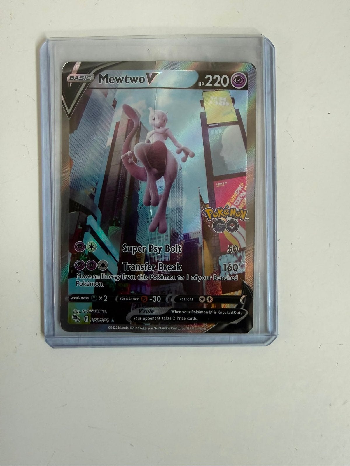 Mewtwo V Pokémon 072/078 Go Promo Kaart - Licht gevouwen, Ophalen of Verzenden, Gebruikt, Losse kaart