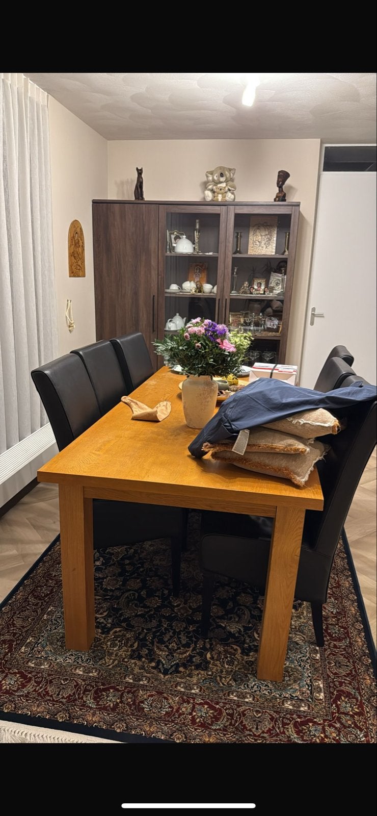 Eikenhouten eettafel met 6 stoelen, Huis en Inrichting, Tafels | Eettafels, Ophalen, Gebruikt, Eikenhout, 50 tot 100 cm