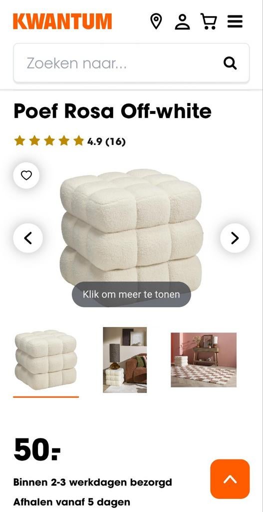 Poef kwantum wit teddy, Eenpersoons, Wit, Nieuw, Ophalen of Verzenden