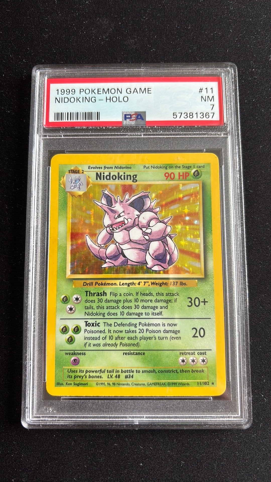 Nidoking (BS 11) Holo - PSA 7 - Base Set, Ophalen of Verzenden, Zo goed als nieuw