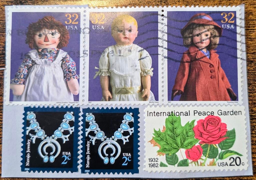 Amerikaanse postzegels: Poppen, Navajo Sieraden, Vredestuin, Ophalen of Verzenden, Na 1940, Gestempeld