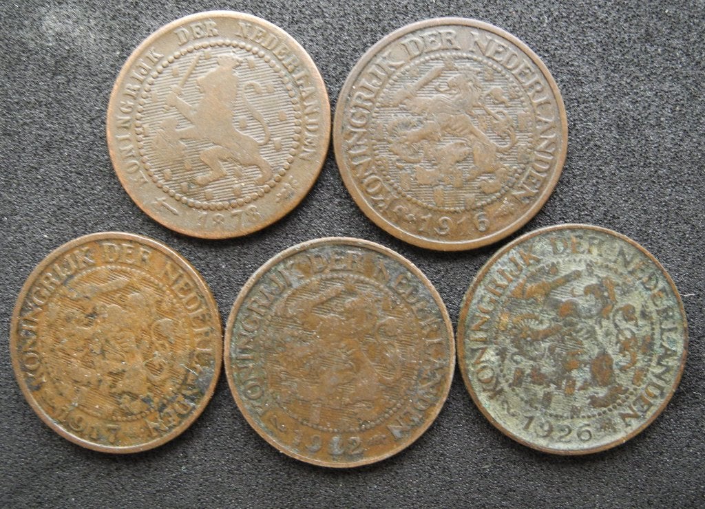 5 centen 1878 -1916-1917-1922 -1926 Willem 3 en Wilhelmina, Ophalen of Verzenden, Koning Willem I, 1 cent, Setje
