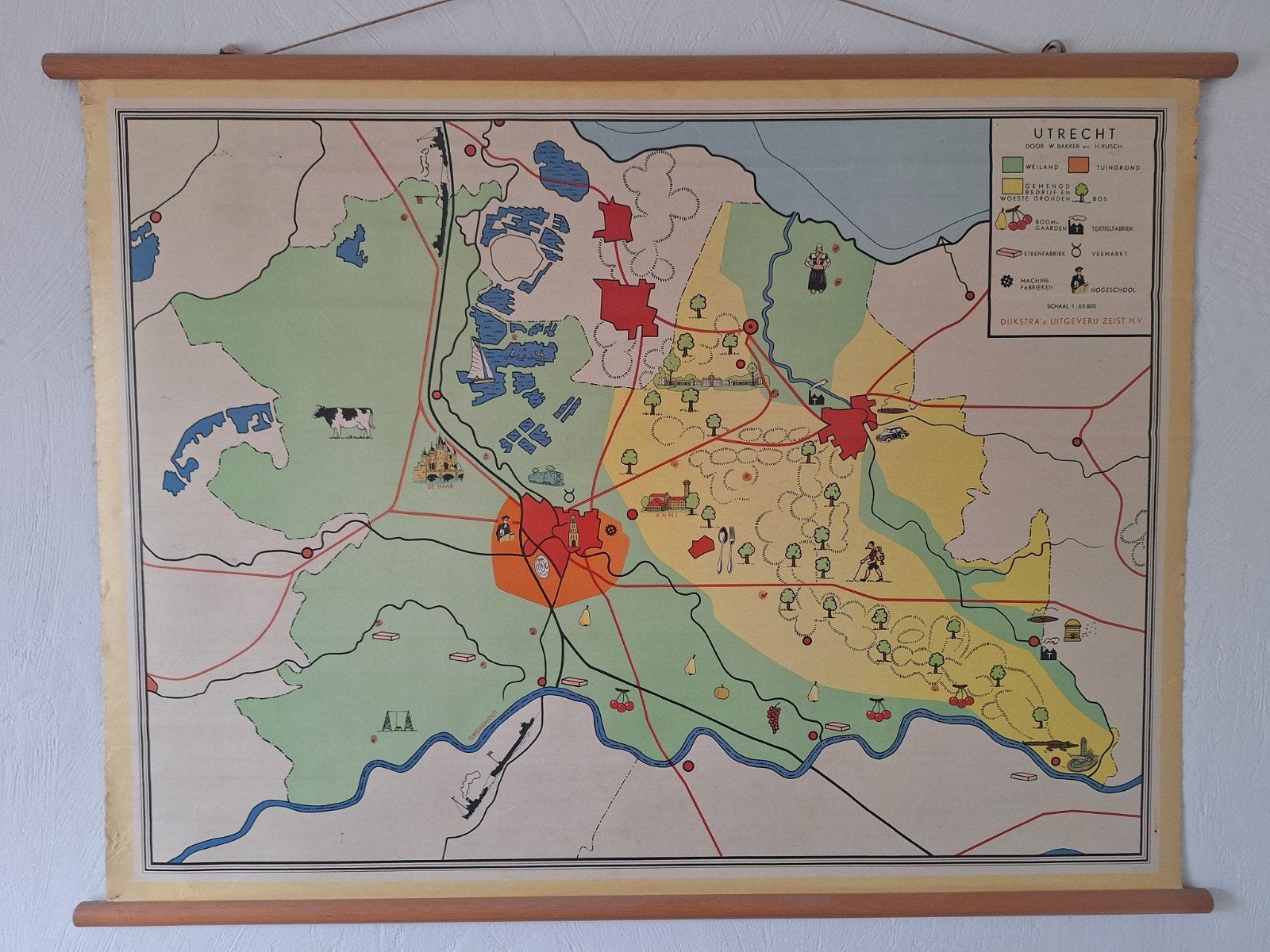 2 Landkaarten Provincie Utrecht - Vintage Schoolplaten, Boeken, Gelezen, Ophalen of Verzenden, Landkaart, W. Bakker, H. Rusch, Kloosterman, Koekkoek, van Mourik