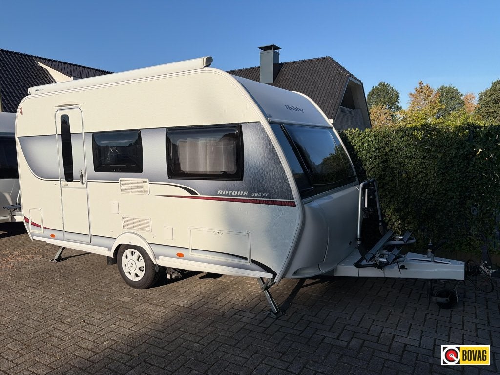 Hobby On Tour 390 SF Mover/Luifel/Fietsdrager, Caravans en Kamperen, Hobby, Schokbreker, Bedrijf, Treinzit