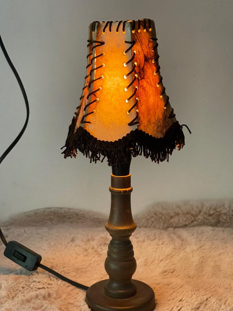 Vintage lamp met leren kap, Ophalen of Verzenden
