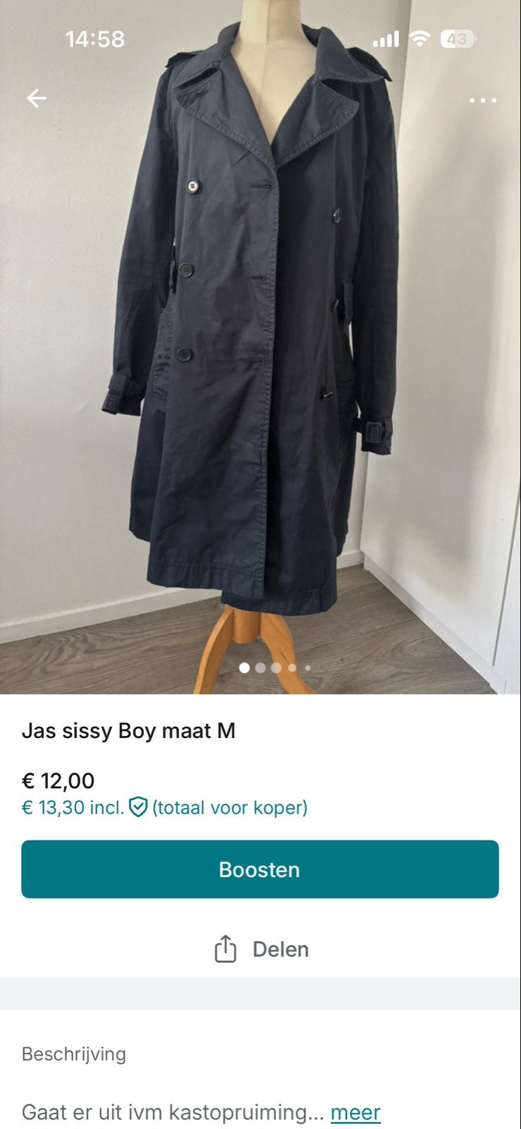 Sissy Boy trenchcoat maat M, Ophalen of Verzenden, Gedragen, Maat 38/40 (M), Zwart