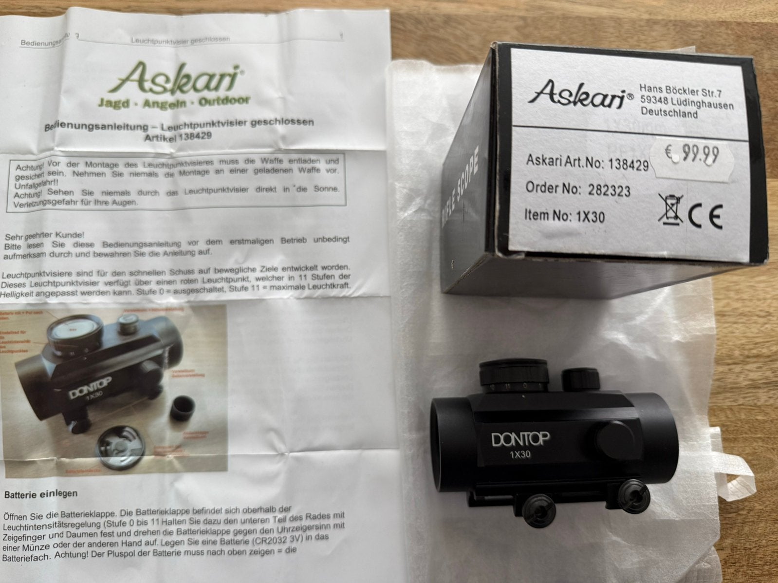Askari DONTOP 1x30 Red Dot Sight - Nieuw in doos, Ophalen of Verzenden, Nieuw