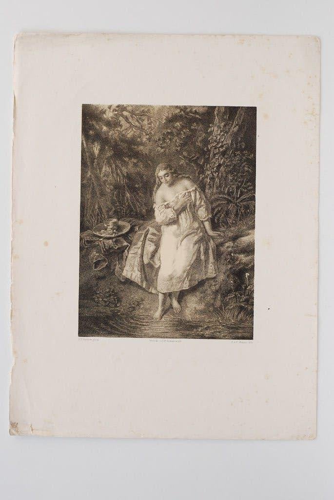 Vrouw bij een beek - Hendrik Adriaan Christiaan Dekker, Antiek en Kunst, Kunst | Litho's en Zeefdrukken, Origineel, Verzenden
