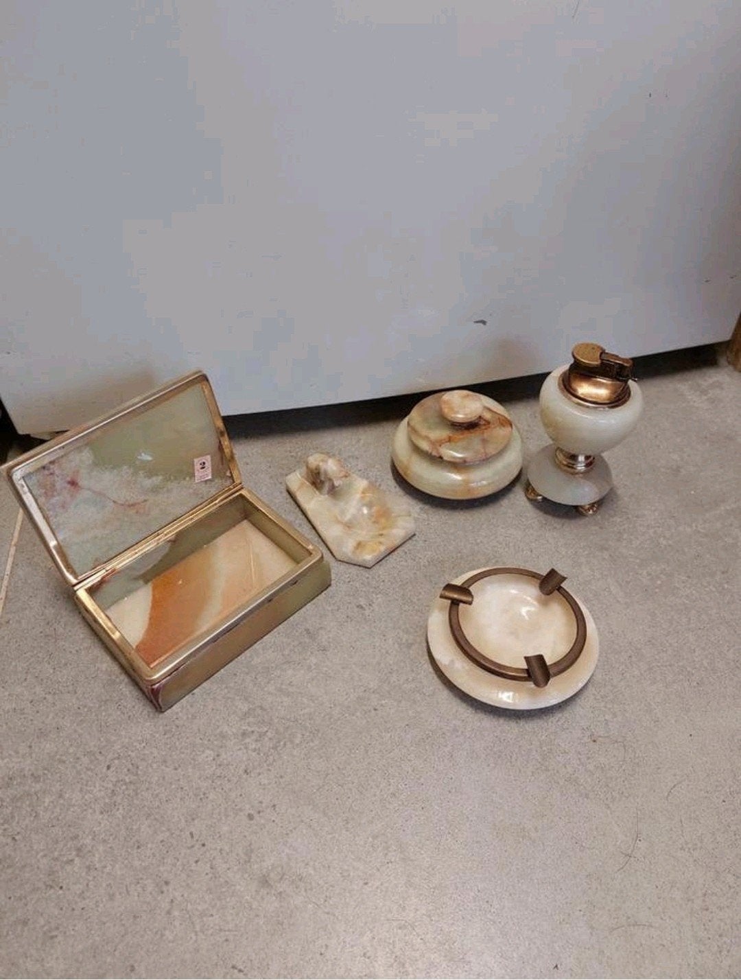 Luxe rookset onyx marmer asbak sigarettenkistje aansteker, Ophalen of Verzenden, Gebruikt, Aansteker