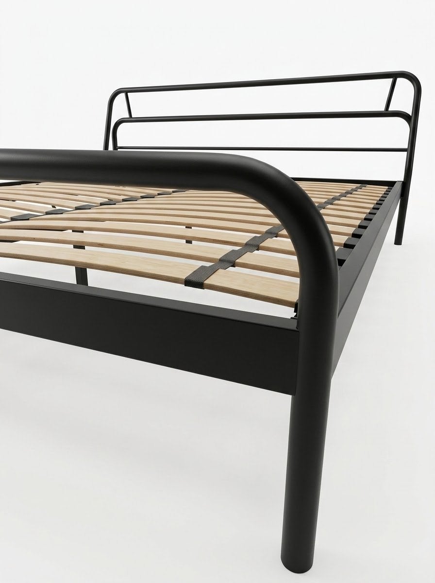 Zwart industrieel metalen bed 160 cm, Ophalen, Gebruikt, Zwart, Tweepersoons