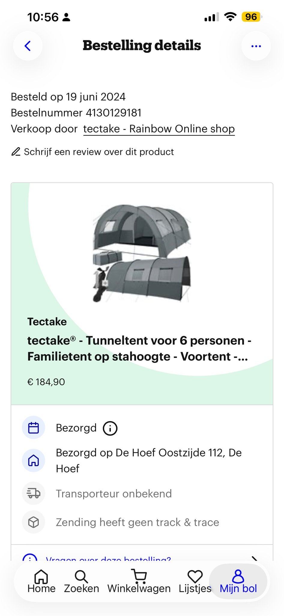 Tectake Tunneltent 6-persoons met 2 campingstoelen, Ophalen of Verzenden, Zo goed als nieuw, Tot en met 6