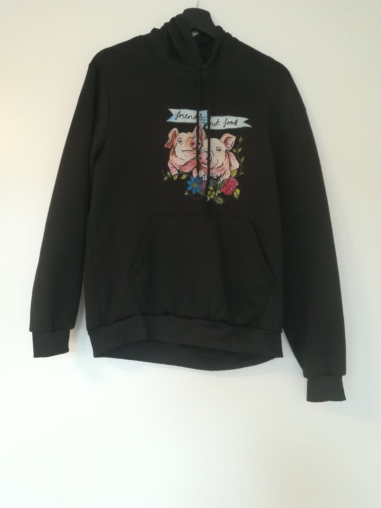 Uniseks Vegan Sweater Hoodie Friends not Food Zwart maat M, Ophalen of Verzenden, Zo goed als nieuw, Maat 38/40 (M), Zwart