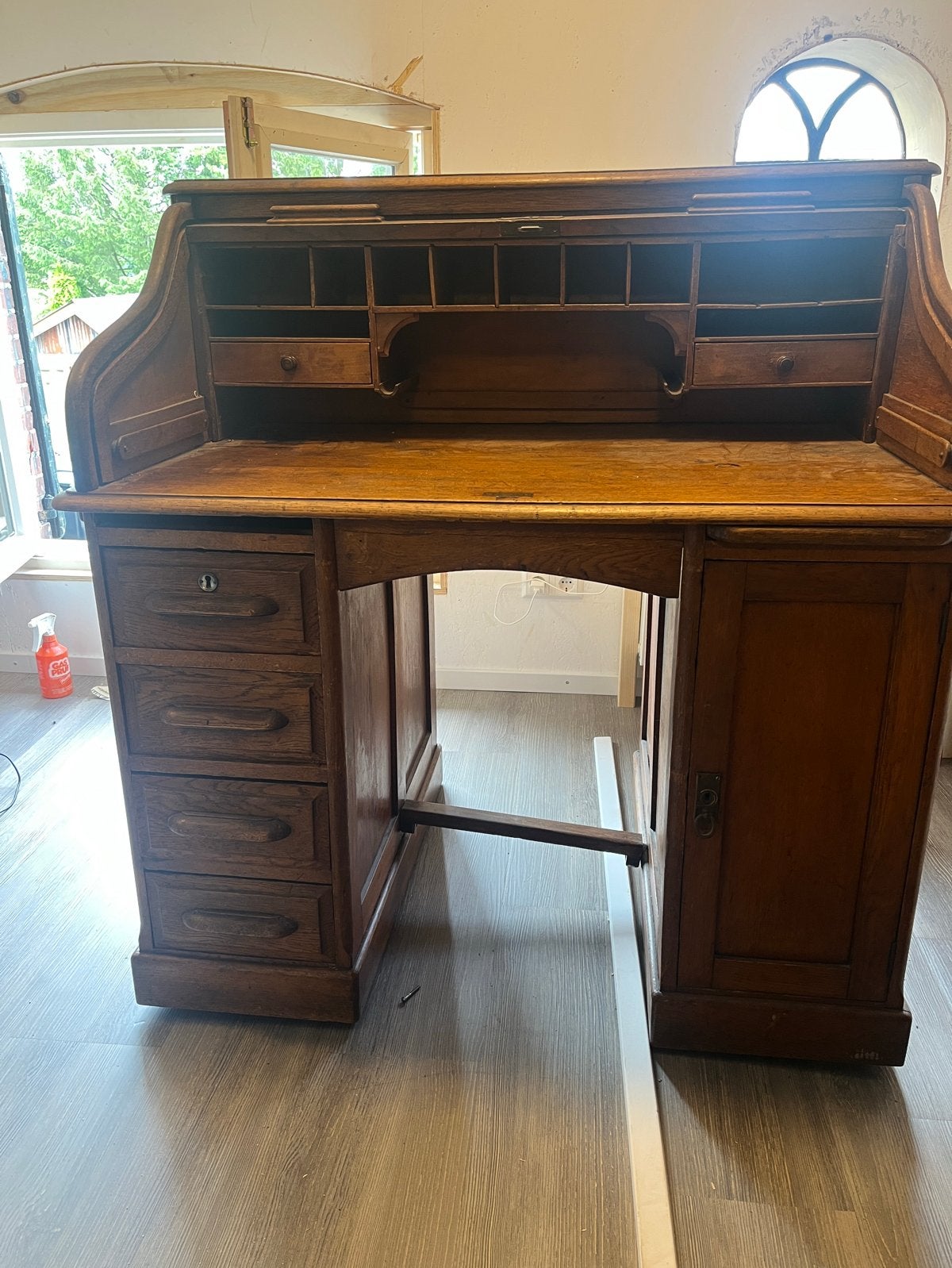 Antiek Engels Rolluik Buro / Secretaire - Klassiek Kantoor, Ophalen, Gebruikt