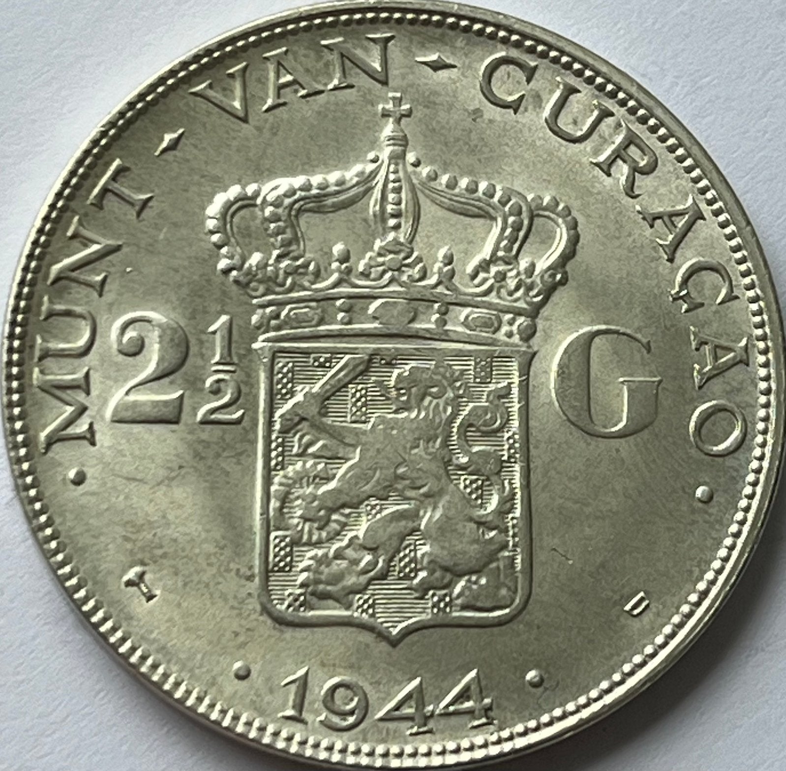 Curaçao 2,5 gulden 1944 topkwaliteit!, Postzegels en Munten, Munten | Nederland, Zilver, Ophalen of Verzenden, Koningin Wilhelmina