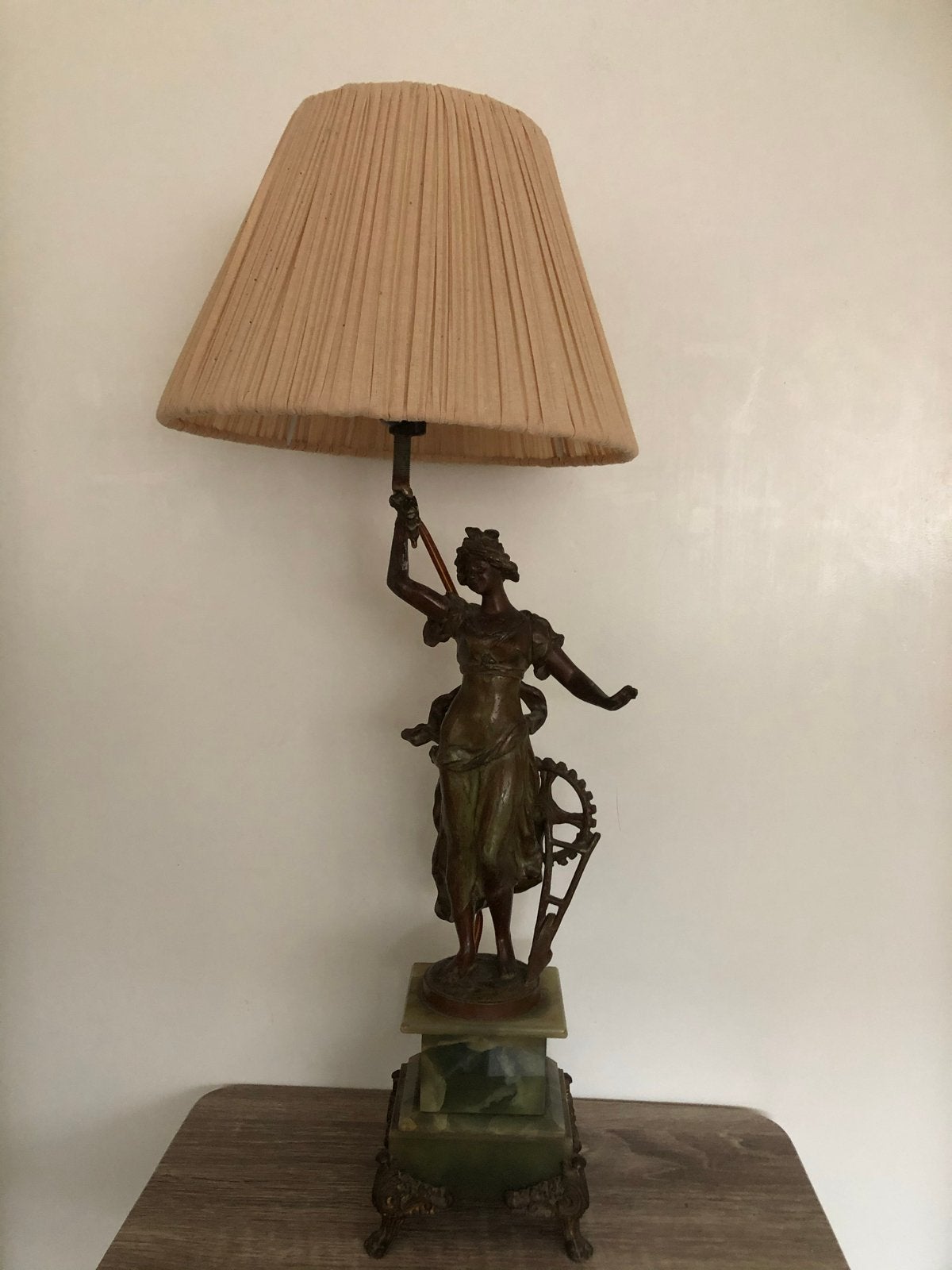 Antieke Figurale Tafellamp - Art Nouveau Vrouwenfiguur, Ophalen of Verzenden