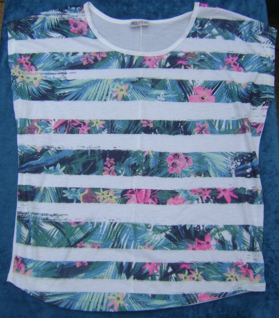 Gestreept shirt met bloemenprint maat L, Kleding | Dames, Ophalen of Verzenden, Zo goed als nieuw, Korte mouw