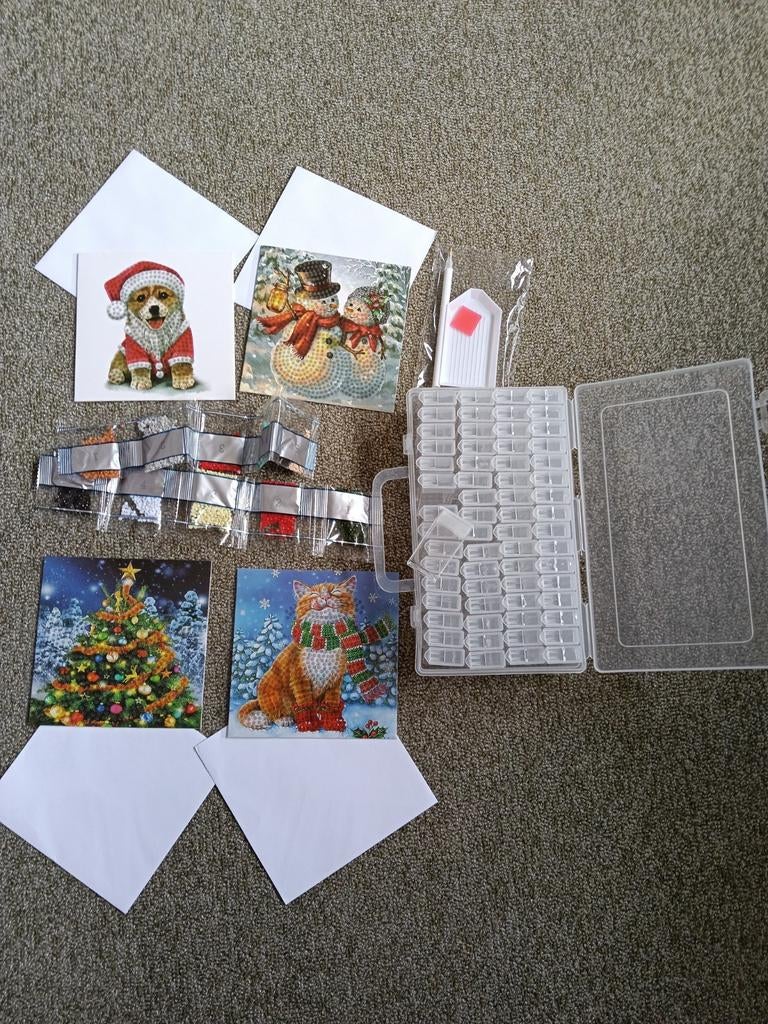 Diamond Painting kerst kaarten+1 koffertje met 64 potjes, Ophalen, Nieuw, Knutselwerk