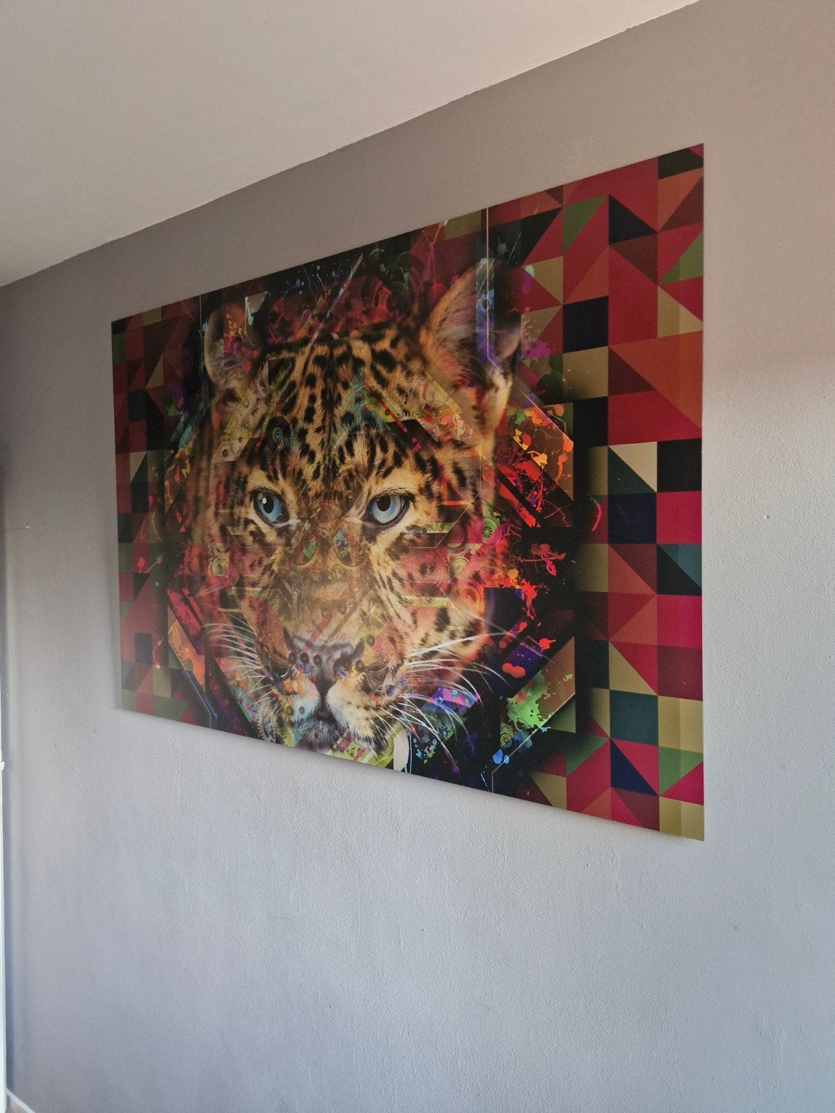 Dibond schilderij luipaard - 150 x 100 cm -zo goed als nieuw, Antiek en Kunst, Kunst | Schilderijen | Modern, Ophalen of Verzenden