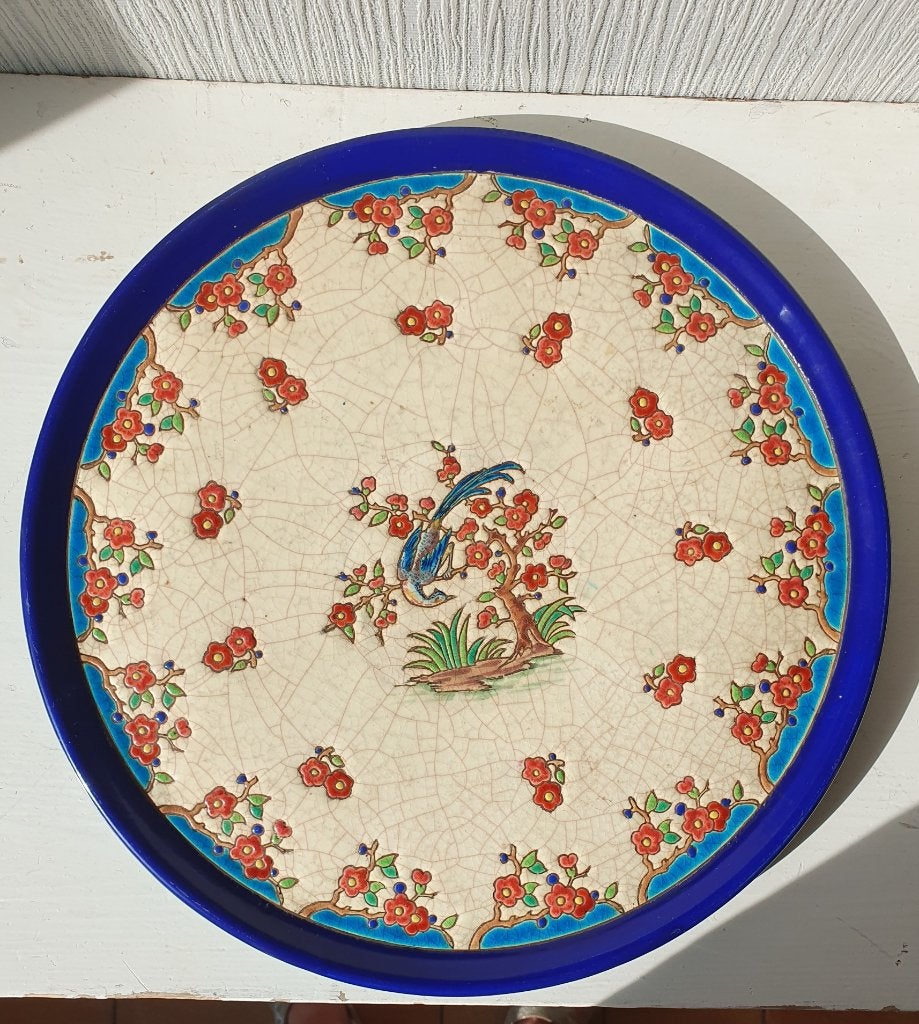 Groot bord / wandbord Émaux de Longwy –37 cm-Midden 20e eeuw, Antiek en Kunst, Ophalen of Verzenden