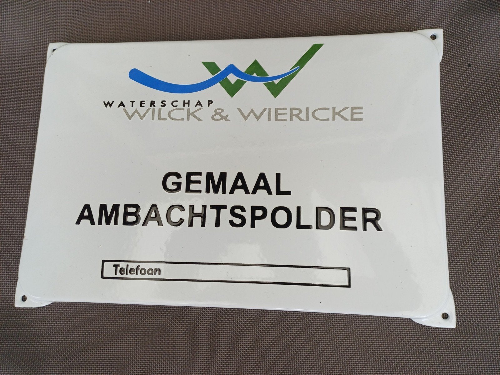 Emaille bord Waterschap Wilck&Wiericke. Langcat, Ophalen of Verzenden, Nieuw, Reclamebord