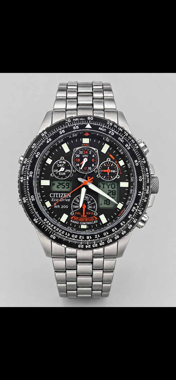 Citizen skyhawk WR200 radio-controlled eco-drive, Staal, Gebruikt, Staal, Ophalen of Verzenden
