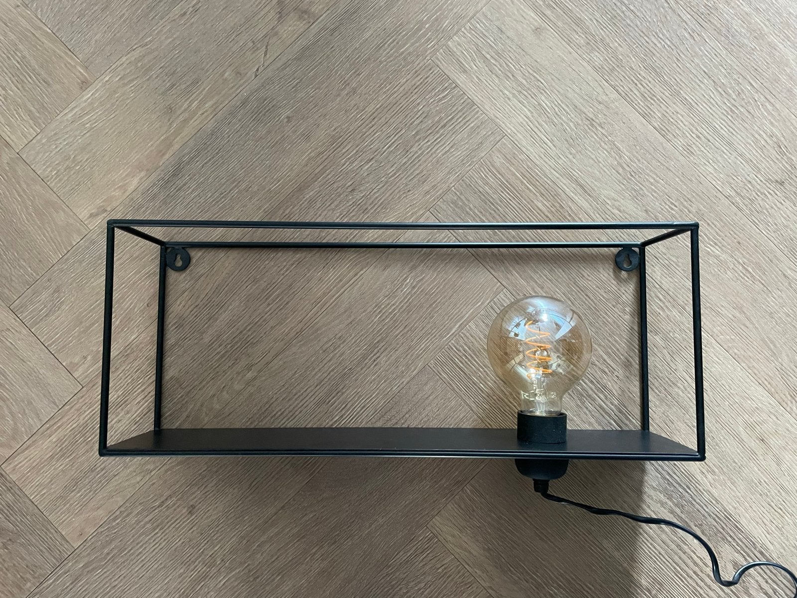 Zwart metalen wandrek/wandplank met lamp, Huis en Inrichting, Lampen | Wandlampen, Ophalen, Zo goed als nieuw, Metaal