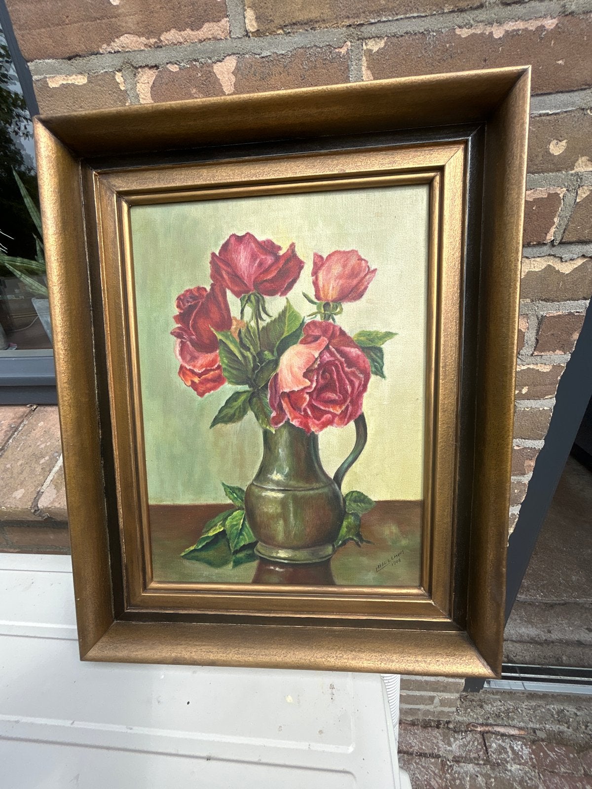 Schilderij: Stilleven met rozen in vaas, gesigneerd 1948, Antiek en Kunst, Kunst | Schilderijen | Klassiek, Ophalen, Gedateerd