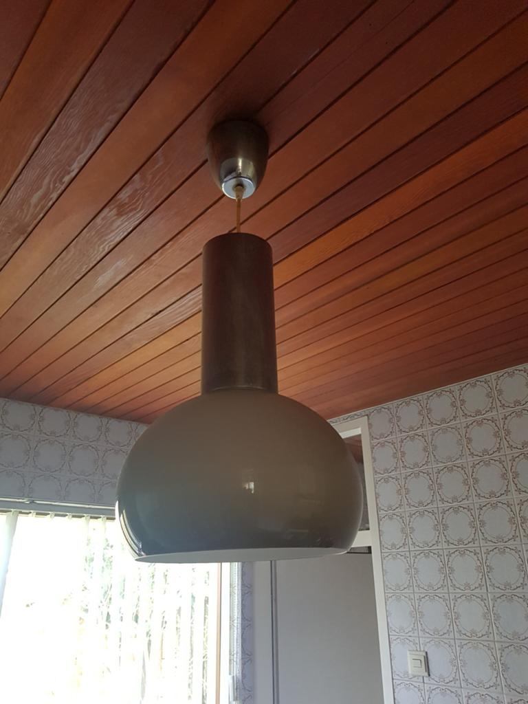 Vintage jaren 60 Plafondlamp - Bruin Glazen Hanglamp, Ophalen, Gebruikt, 50 tot 75 cm, Vintage, Retro
