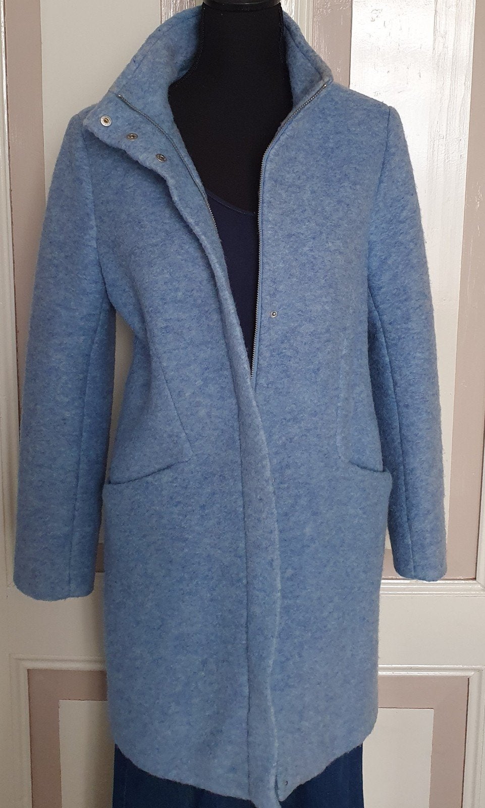 Beaumont lichtblauwe wollen jas mt 38, Beaumont, Ophalen of Verzenden, Maat 38/40 (M), Blauw