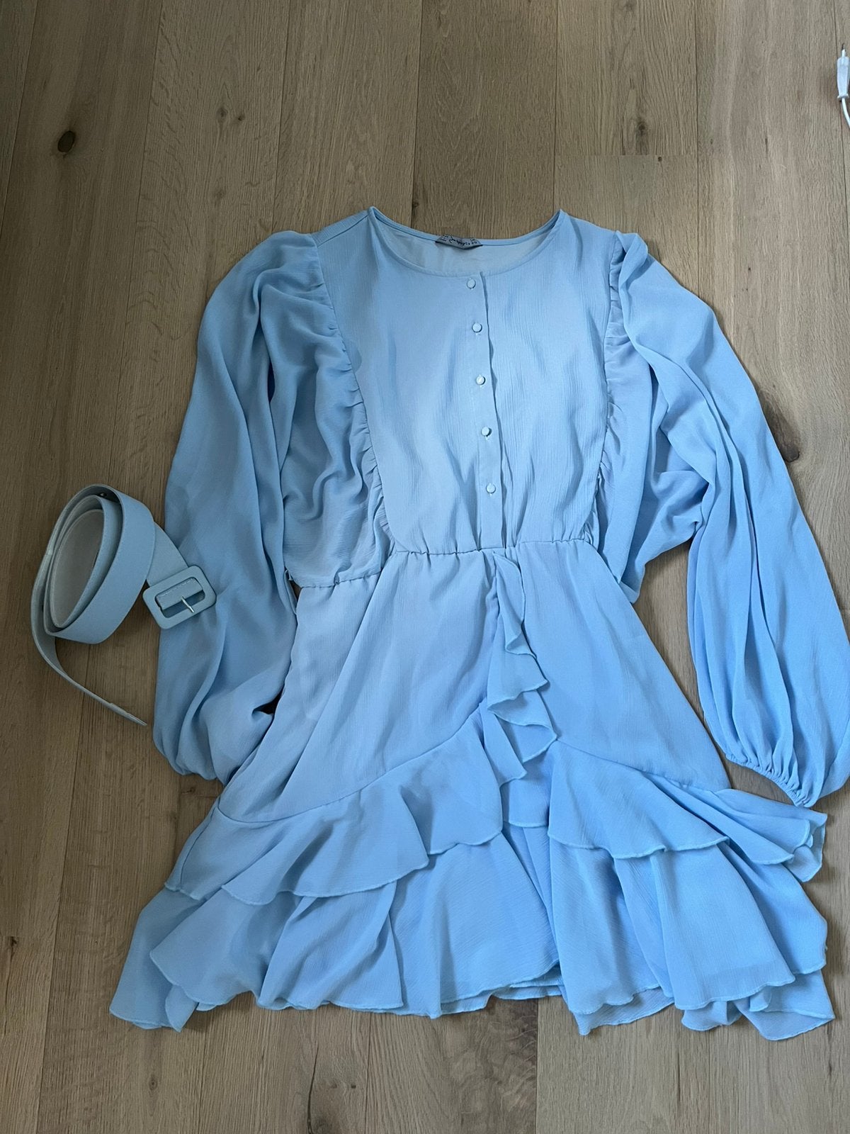 Blauwe jurk met riem, Kleding | Dames, Ophalen of Verzenden, Zo goed als nieuw, Maat 46/48 (XL) of groter, Blauw