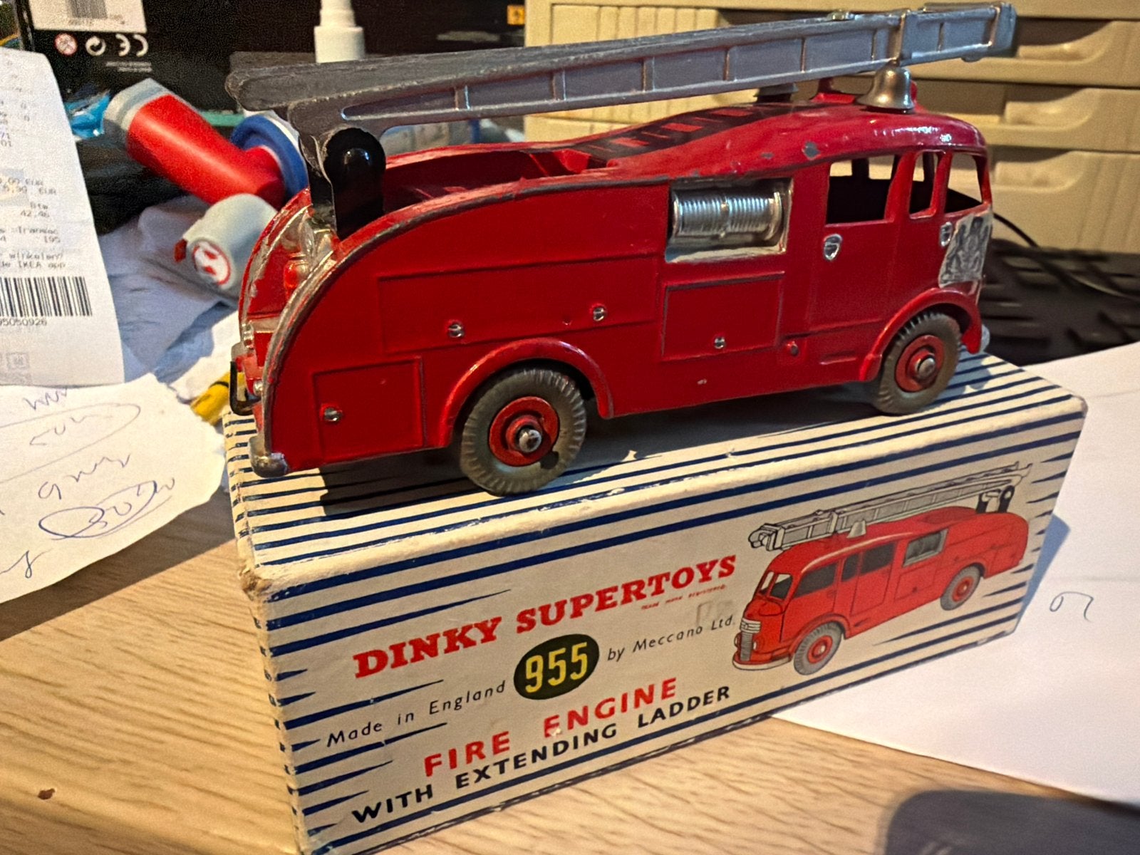 Dinky Supertoys 955 Brandweerwagen met uitschuifbare ladder, Gebruikt, Dinky Toys, Ophalen of Verzenden, X