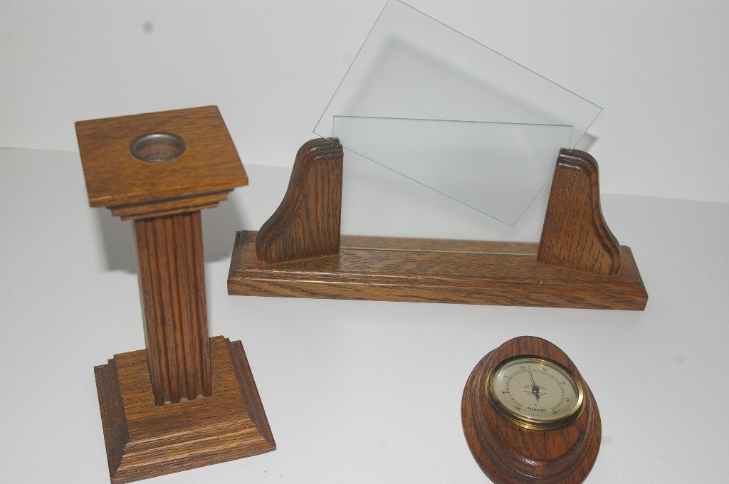 Eikenhouten art, haardset, karaf en lampje., Ophalen of Verzenden, Zo goed als nieuw