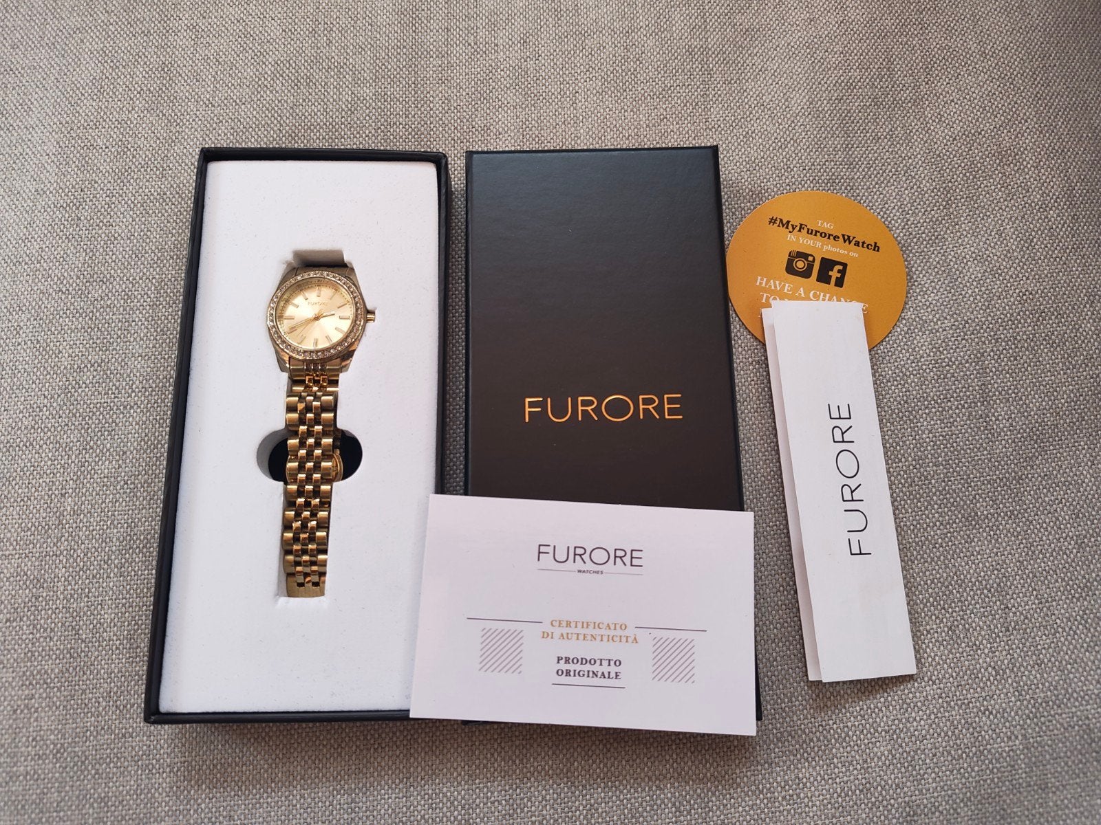 Furore Dames Horloge Goudkleurig met Strass en Certificaat, Ophalen of Verzenden, Overige merken, Met strass