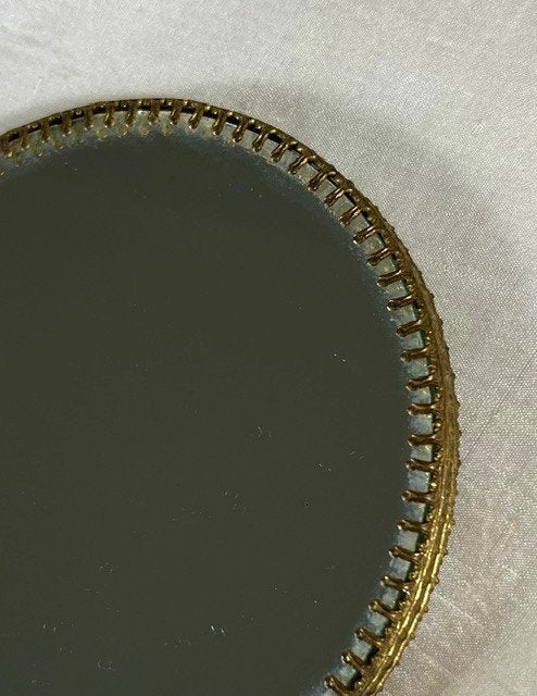 Antieke Franse Victoriaanse verguld bronzen handspiegel, Antiek en Kunst, Ophalen of Verzenden, Rond, Minder dan 50 cm, Minder dan 100 cm