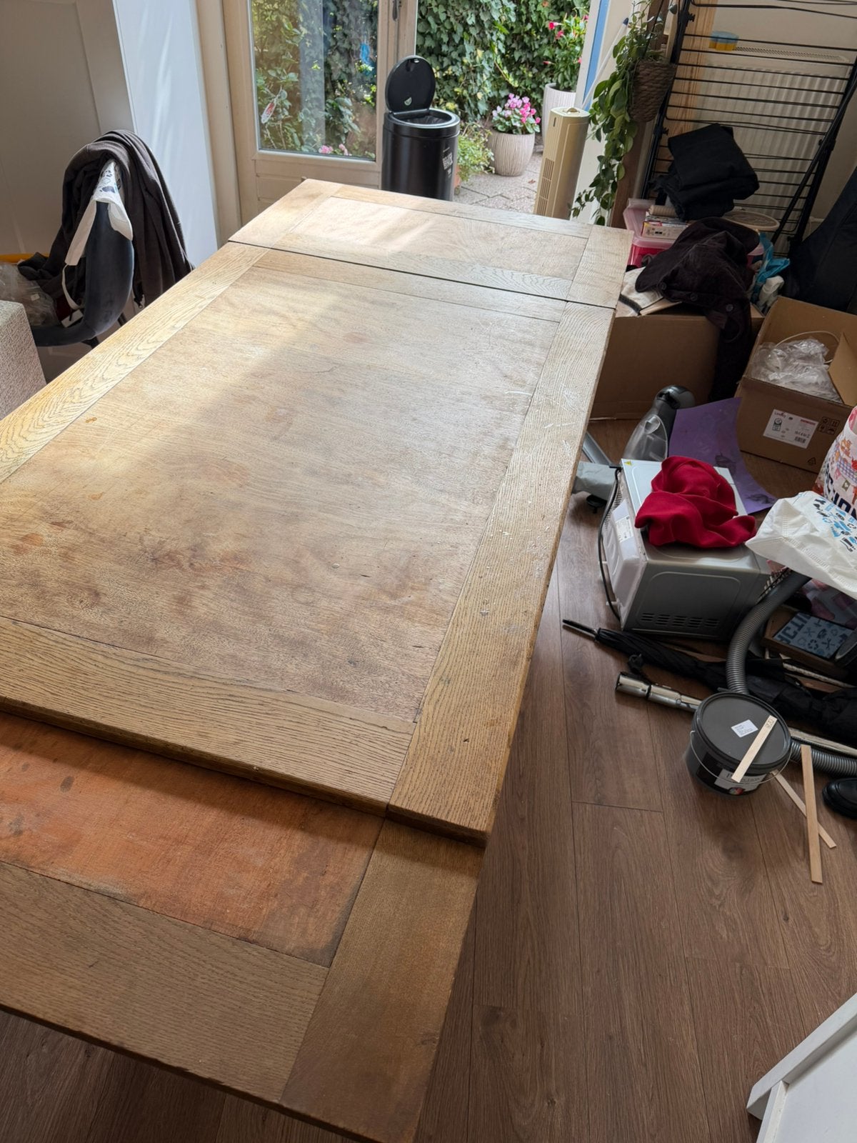 Massief eiken uitschuifbare tafel Eet/werktafel MOET NU WEG, Ophalen, Eikenhout, 200 cm of meer, 50 tot 100 cm
