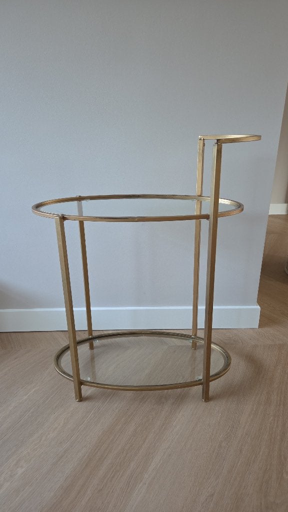 Messing bijzettafel glas, 55 tot 75 cm, Ovaal, Ophalen, 45 tot 60 cm