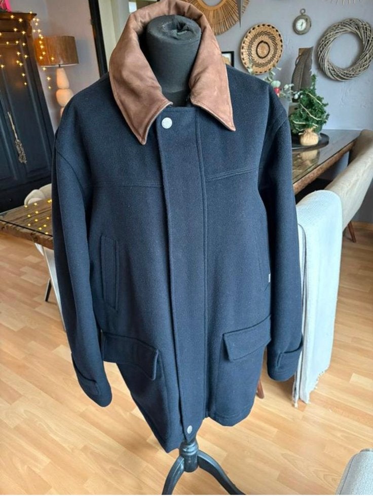McGregor mooie donkerblauwe wollen vintage winterjas mt 50, Ophalen of Verzenden, Zo goed als nieuw, Maat 48/50 (M), Blauw