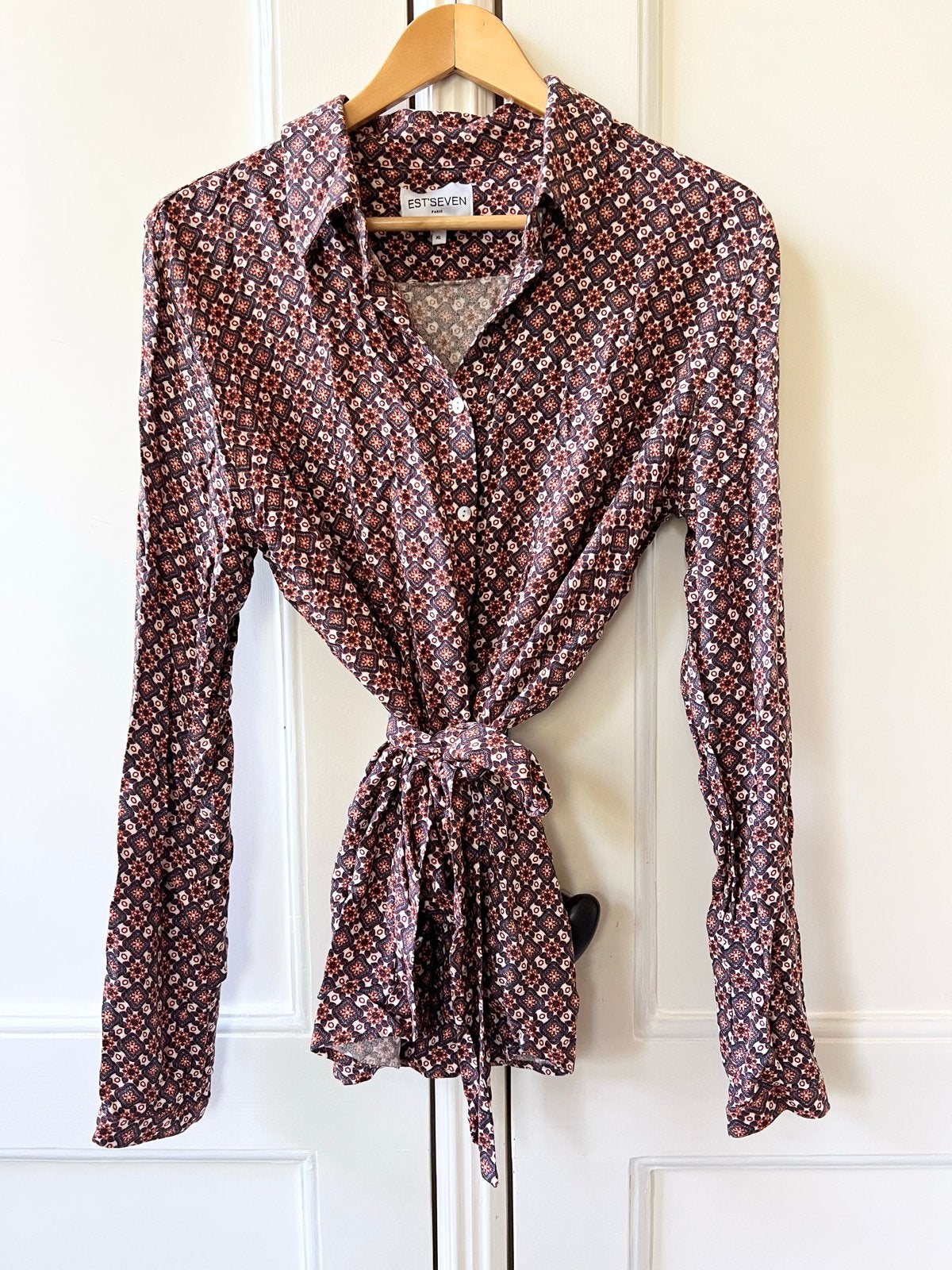Est'Seven blouse met print en strikdetail, maat XL, Ophalen of Verzenden, Zo goed als nieuw, Maat 42/44 (L), Blauw